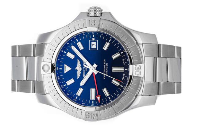 Copy Breitling watches for sale are bright with blue and red colors.